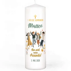 Kerze zur 1. Heiligen Kommunion personalisiert mit Name & Datum | 25cm | Ihr seid meine Freunde!
