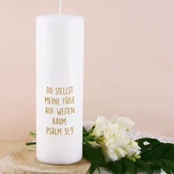 Kerze zur Hochzeit mit Punkten, Namen, Datum und Wunschtext