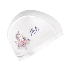 Kinderbadekappe mit Einhorn-Motiv und Name bedruckt
