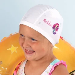 Kinderbadekappe mit Meerjungfrauen-Motiv und Name bedruckt