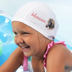 Kinderbadekappe mit Pferde-Motiv und Name bedruckt