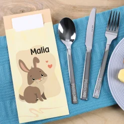 Kinderbesteck mit Hasenmotiv und Bestecktüte