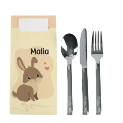Kinderbesteck mit Hasenmotiv und Bestecktüte