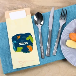 Kinderbesteck mit Namensgravur und süßem Dino