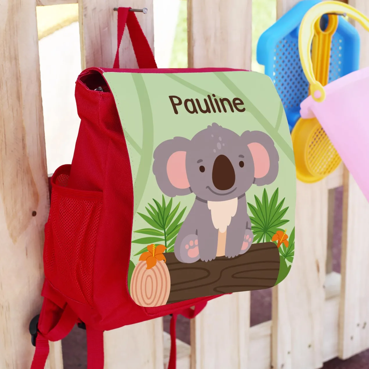 Kindergarten Rucksack in Rot mit Koala Motiv & Name | Personalisiertes Geschenk für Jungen & Mädchen