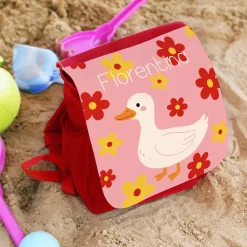 Kindergarten Rucksack in rot mit Gans Motiv & Name personalisiert | Geschenk für Mädchen zum Geburtstag