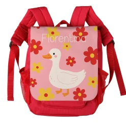Kindergarten Rucksack in rot mit Gans Motiv & Name personalisiert | Geschenk für Mädchen zum Geburtstag