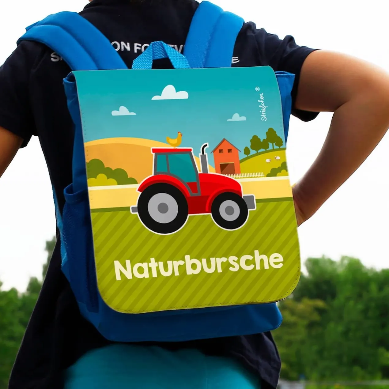 Kindergartenrucksack mit Traktor und Wunschtext