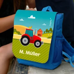 Kindergartenrucksack mit Traktor und Wunschtext