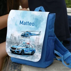 Kindergarten Rucksack personalisiert mit Name & Polizei Motiv | Geschenk für Jungen