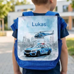 Kindergarten Rucksack personalisiert mit Name & Polizei Motiv | Geschenk für Jungen