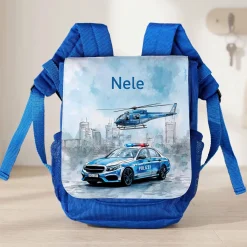 Kindergarten Rucksack personalisiert mit Name & Polizei Motiv | Geschenk für Jungen