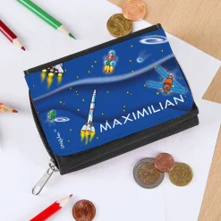 Kinder-Geldbörse für Jungen mit Name und Weltall-Motiv
