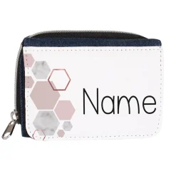 Kindergeldbörse mit Jeansoptik und roséfarbenem Motiv mit Name