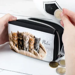 Kinder Geldbörse mit niedlichem Katzen Motiv und Name personalisiert zur Einschulung