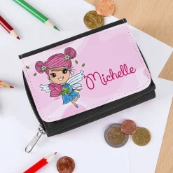 Kindergeldbörse mit rosa Tulpenfee und Name