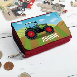 Kinder-Geldbörse mit Traktor-Motiv und Name in zwei Farben
