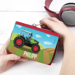 Kinder-Geldbörse mit Traktor-Motiv und Name in zwei Farben