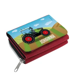 Kinder-Geldbörse mit Traktor-Motiv und Name in zwei Farben
