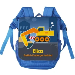 Kinderrucksack mit Bagger, Name und Wunschzeile