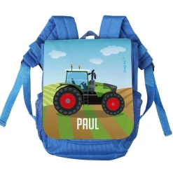 Kinderrucksack mit grünem Traktor und Name