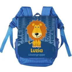 Kinderrucksack mit niedlichem Löwen, Name des Kindes und der Kita-Gruppe