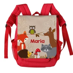 Kinder-Rucksack mit Tieren des Waldes und Name