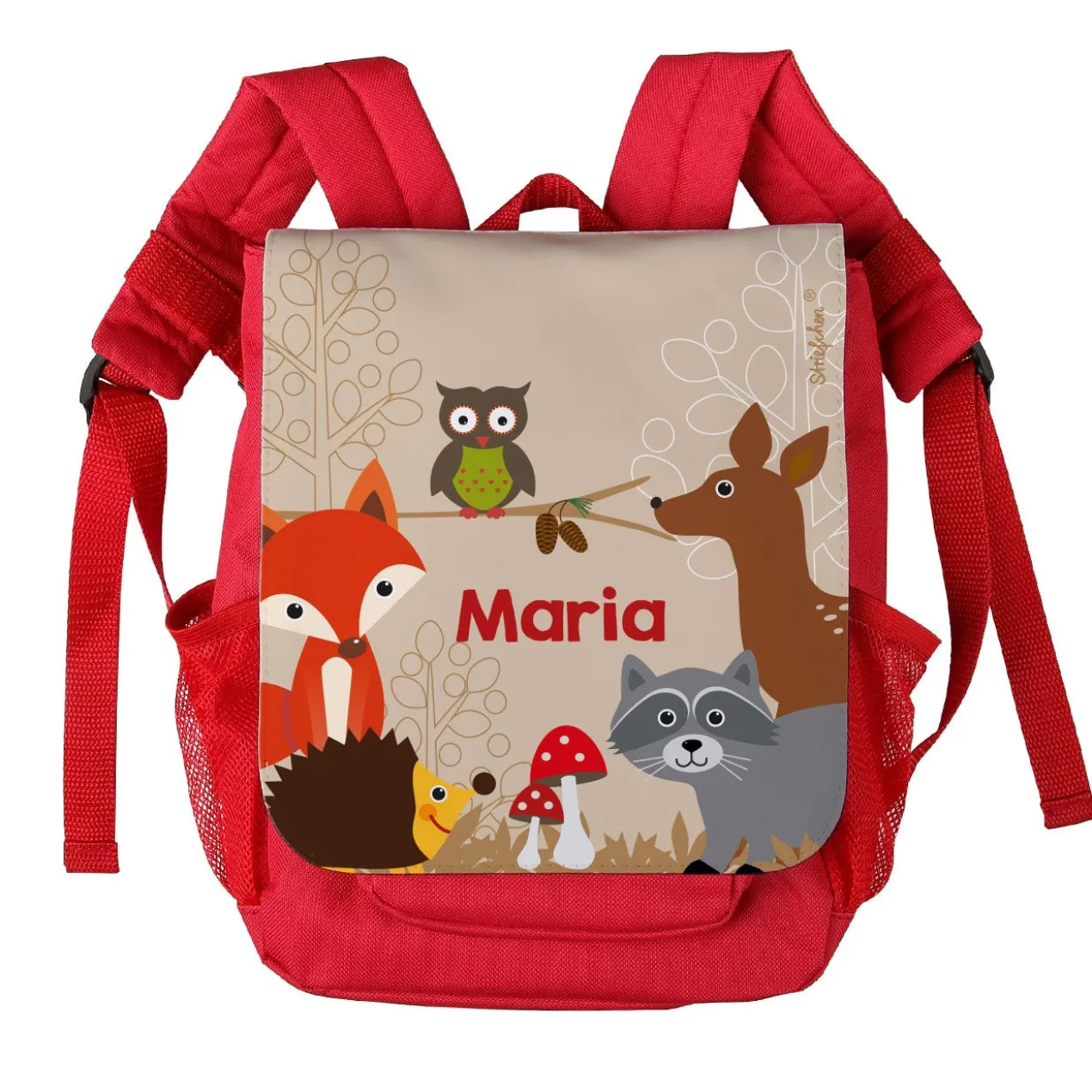 Kinder-Rucksack mit Tieren des Waldes und Name