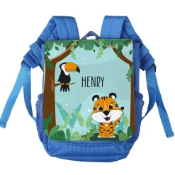 Kinderrucksack mit Tigermotiv, Tucan und Namensaufdruck
