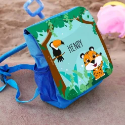 Kinderrucksack mit Tigermotiv, Tucan und Namensaufdruck