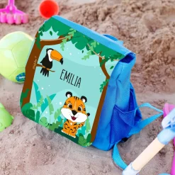 Kinderrucksack mit Tigermotiv, Tucan und Namensaufdruck