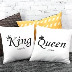 "King & Queen" Kissenset mit Ihren Namen