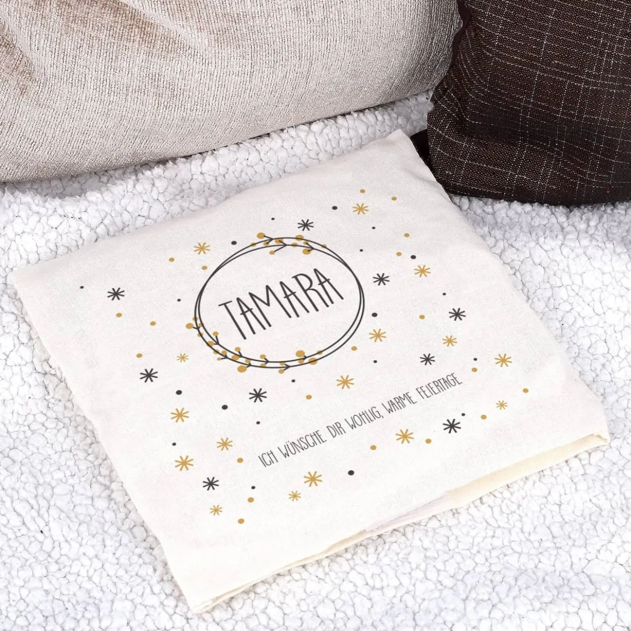 Kirschkernkissen mit Schneeflocken Motiv, Name und Text