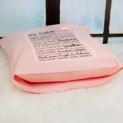 Kissen für Kinder mit Name & Kindheit Spruch personalisiert in Rosa oder Blau | Hase & Bär Geschenk