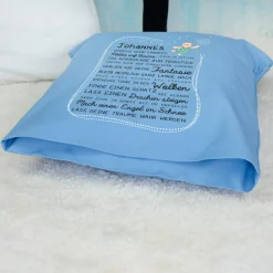 Kissen für Kinder mit Name & Kindheit Spruch personalisiert in Rosa oder Blau | Hase & Bär Geschenk