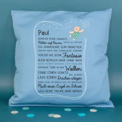 Kissen für Kinder mit Name & Kindheit Spruch personalisiert in Rosa oder Blau | Hase & Bär Geschenk
