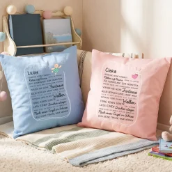 Kissen für Kinder mit Name & Kindheit Spruch personalisiert in Rosa oder Blau | Hase & Bär Geschenk