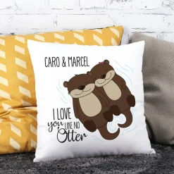 Kissen "I love you like no Otter" mit Otterpaar und Wunschnamen