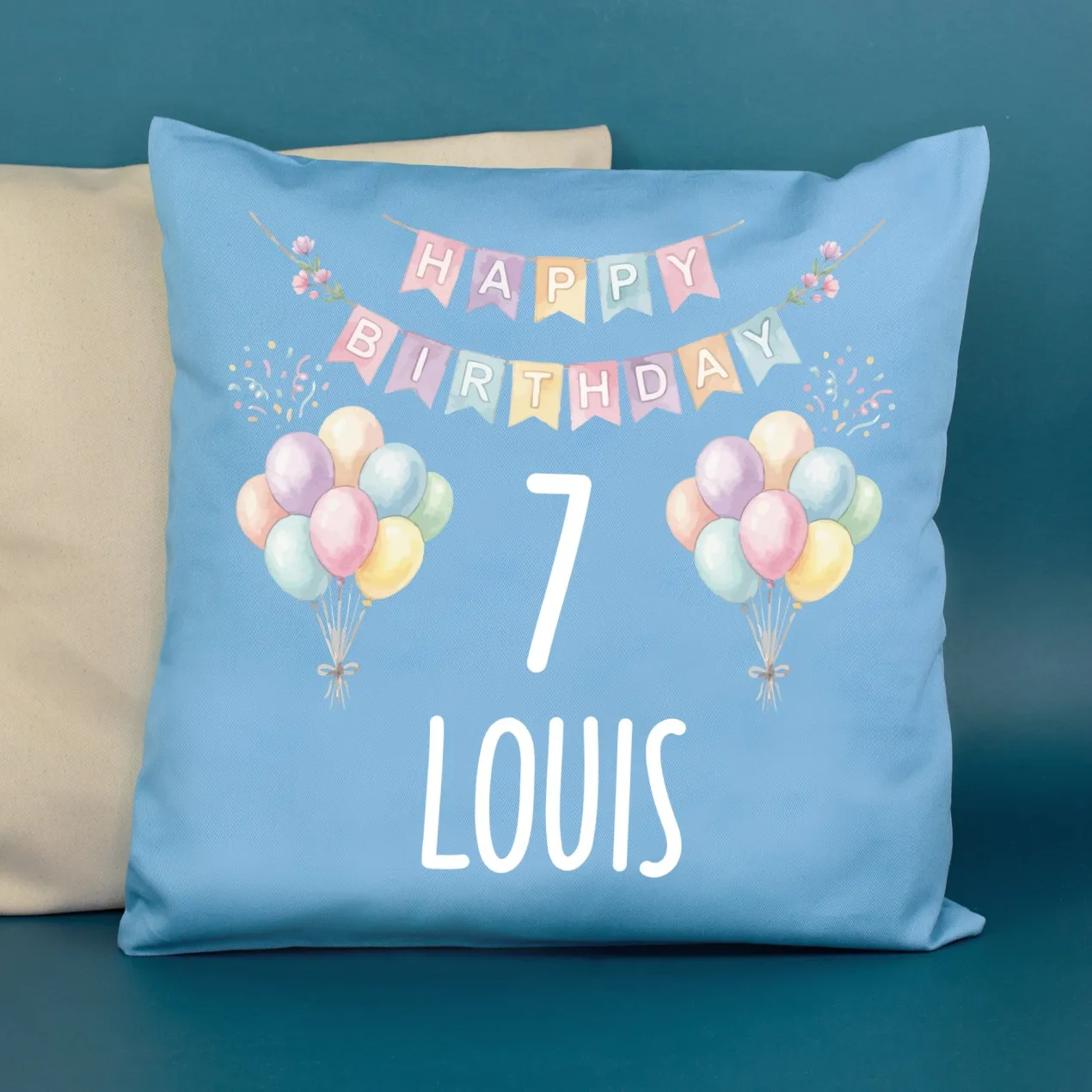 Kissen mit Ballon Motiv personalisiert für Kinder | Geschenk zum Geburtstag für Jungen & Mädchen