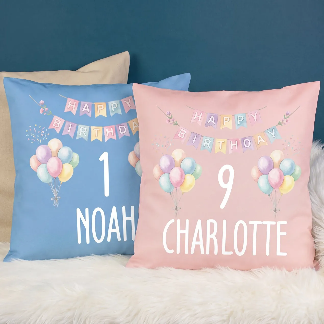 Kissen mit Ballon Motiv personalisiert für Kinder | Geschenk zum Geburtstag für Jungen & Mädchen