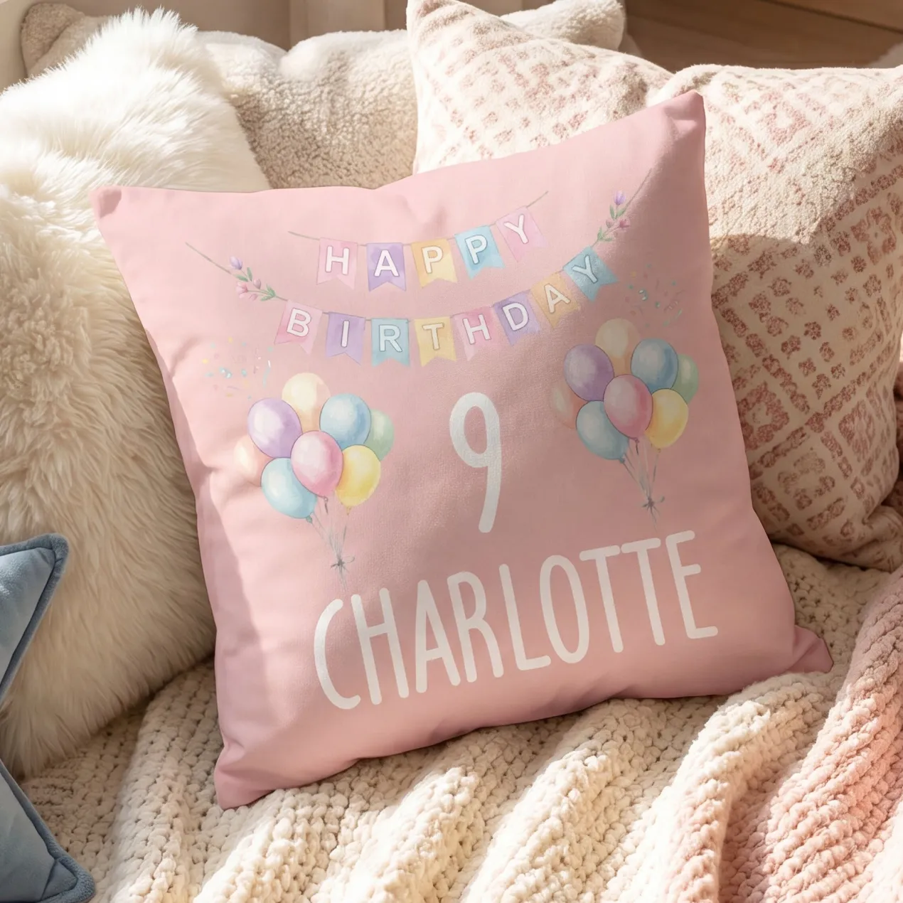 Kissen mit Ballon Motiv personalisiert für Kinder | Geschenk zum Geburtstag für Jungen & Mädchen