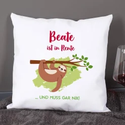 Kissen mit Faultier und Name - Geschenkidee für Rentner