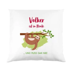 Kissen mit Faultier und Name - Geschenkidee für Rentner