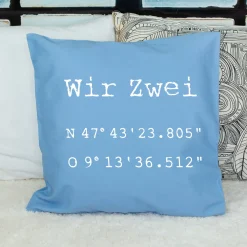 Kissen mit Koordinaten & Wunschtext personalisiert | Geschenk zum Hausbau & Einzug für Wohnung