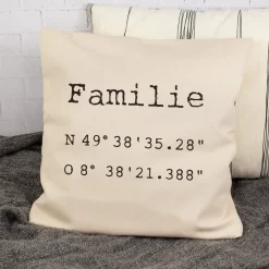 Kissen mit Koordinaten & Wunschtext personalisiert | Geschenk zum Hausbau & Einzug für Wohnung