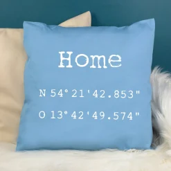 Kissen mit Koordinaten & Wunschtext personalisiert | Geschenk zum Hausbau & Einzug für Wohnung