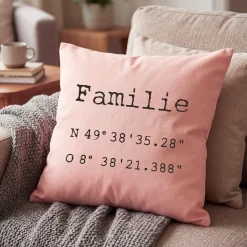 Kissen mit Koordinaten & Wunschtext personalisiert | Geschenk zum Hausbau & Einzug für Wohnung