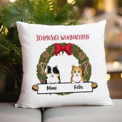 Kissen mit weihnachtlichem Katzenmotiv - 1 bis 3 Katzen möglich