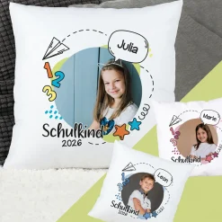 Kissen zur Einschulung mit Foto, Name und Schuljahr