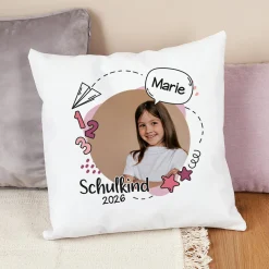 Kissen zur Einschulung mit Foto, Name und Schuljahr